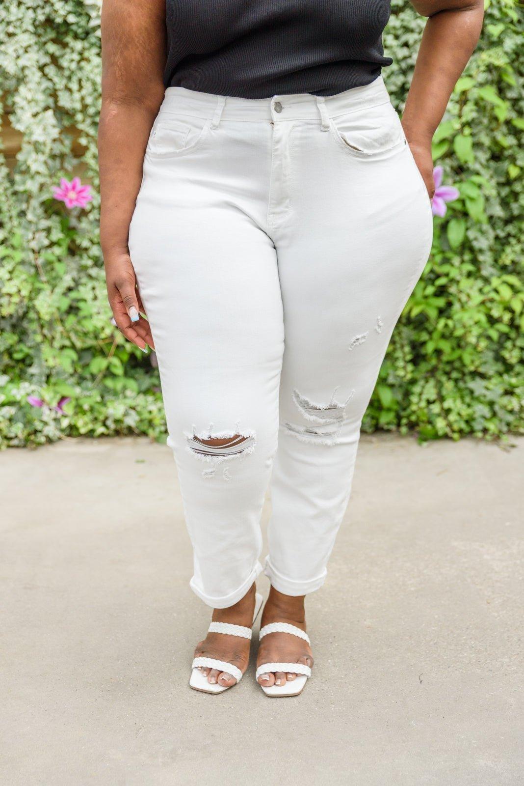 Mid-Rise Boyfriend Destroyed White Jeans - AS4039-1 - Love it Curvy