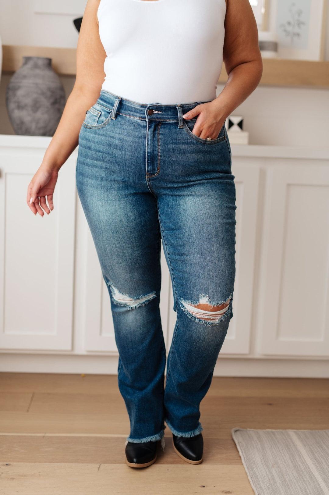 Morgan High Rise Distressed Straight Jeans - AS7019-01 - Love it Curvy