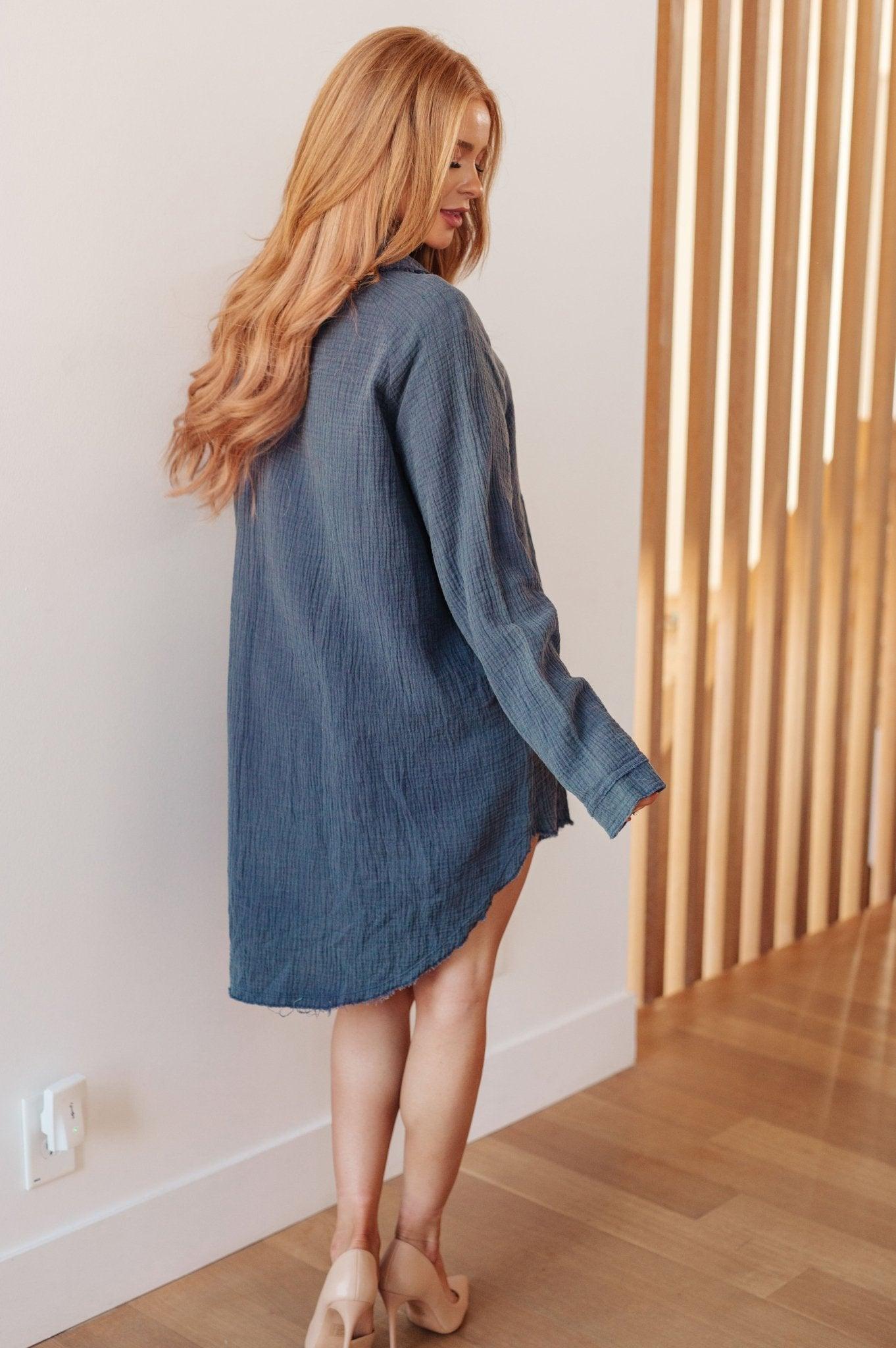 No Trepidation Mineral Wash Shirt Dress - AS7650-01 - Love it Curvy