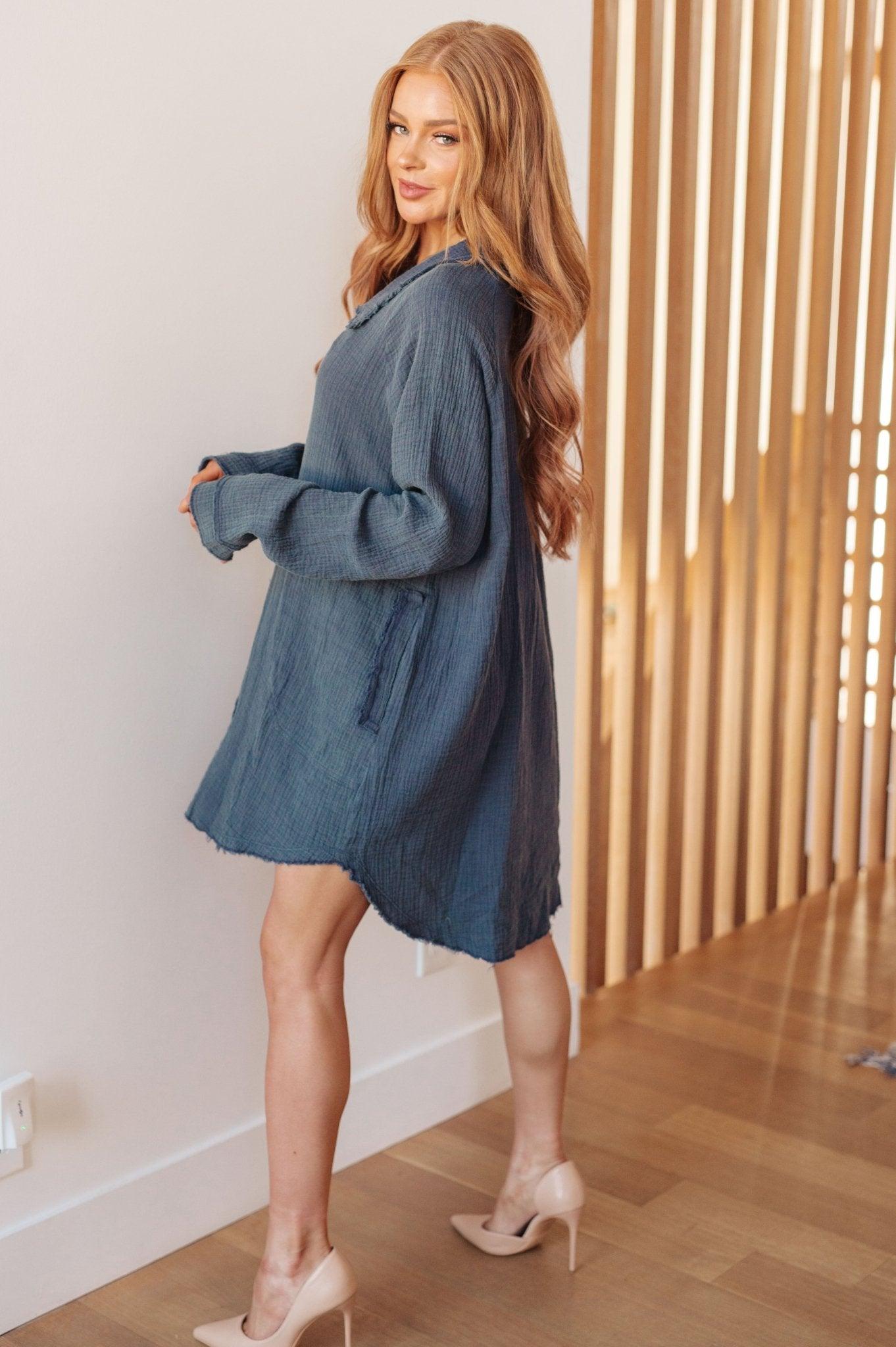 No Trepidation Mineral Wash Shirt Dress - AS7650-01 - Love it Curvy