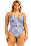 One Piece Buckle Belt embellish Denim Swimsuit - 2000001928843 - Love it Curvy