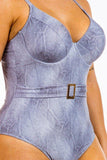 One Piece Buckle Belt embellish Denim Swimsuit - 2000001928843 - Love it Curvy