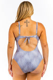 One Piece Buckle Belt embellish Denim Swimsuit - 2000001928843 - Love it Curvy