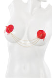 Organza ribbon bow details with connecting gold chains pasties (20328) - 20328-RED-OS - Love it Curvy