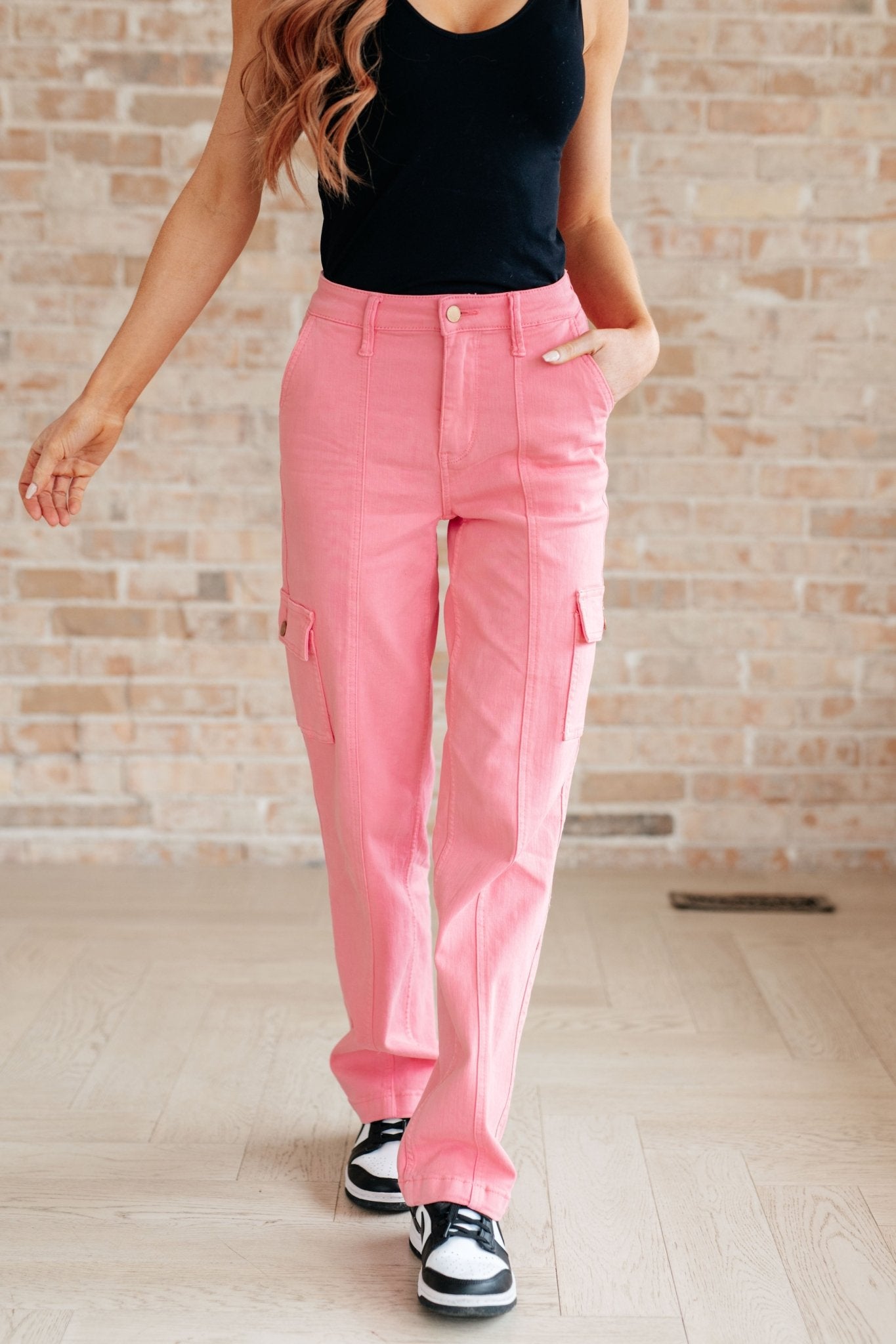 Peggy High Rise Cargo Straight Jeans in Pink - AS7850-01 - Love it Curvy