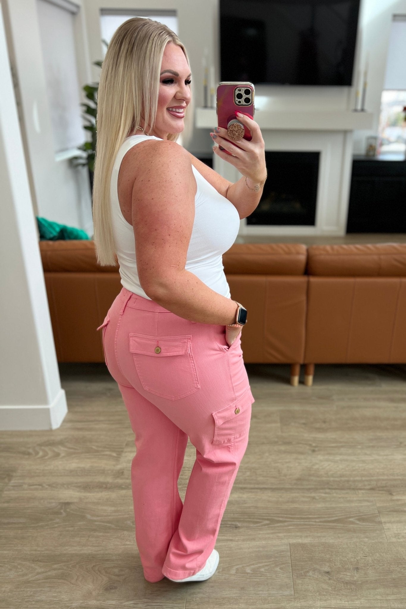 Peggy High Rise Cargo Straight Jeans in Pink - AS7850-01 - Love it Curvy