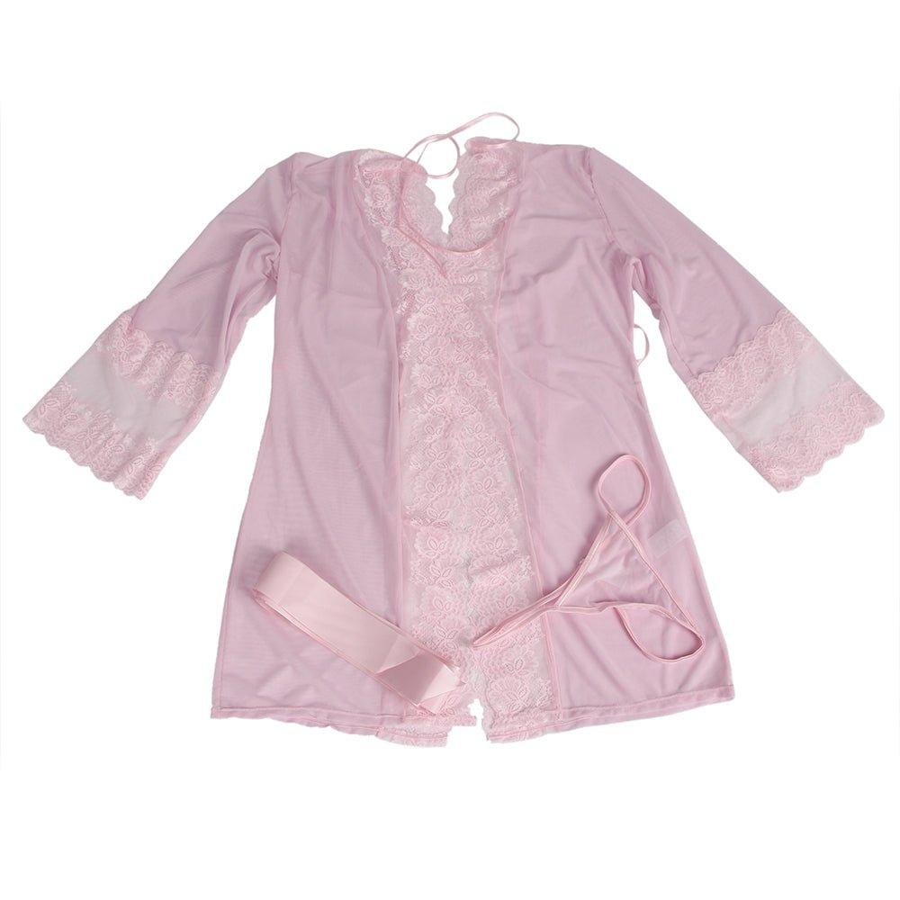 Pink Lace Sexy Hollow Out Back Design Robe Lingerie with Panties - R81132-1213-OHY - Love it Curvy