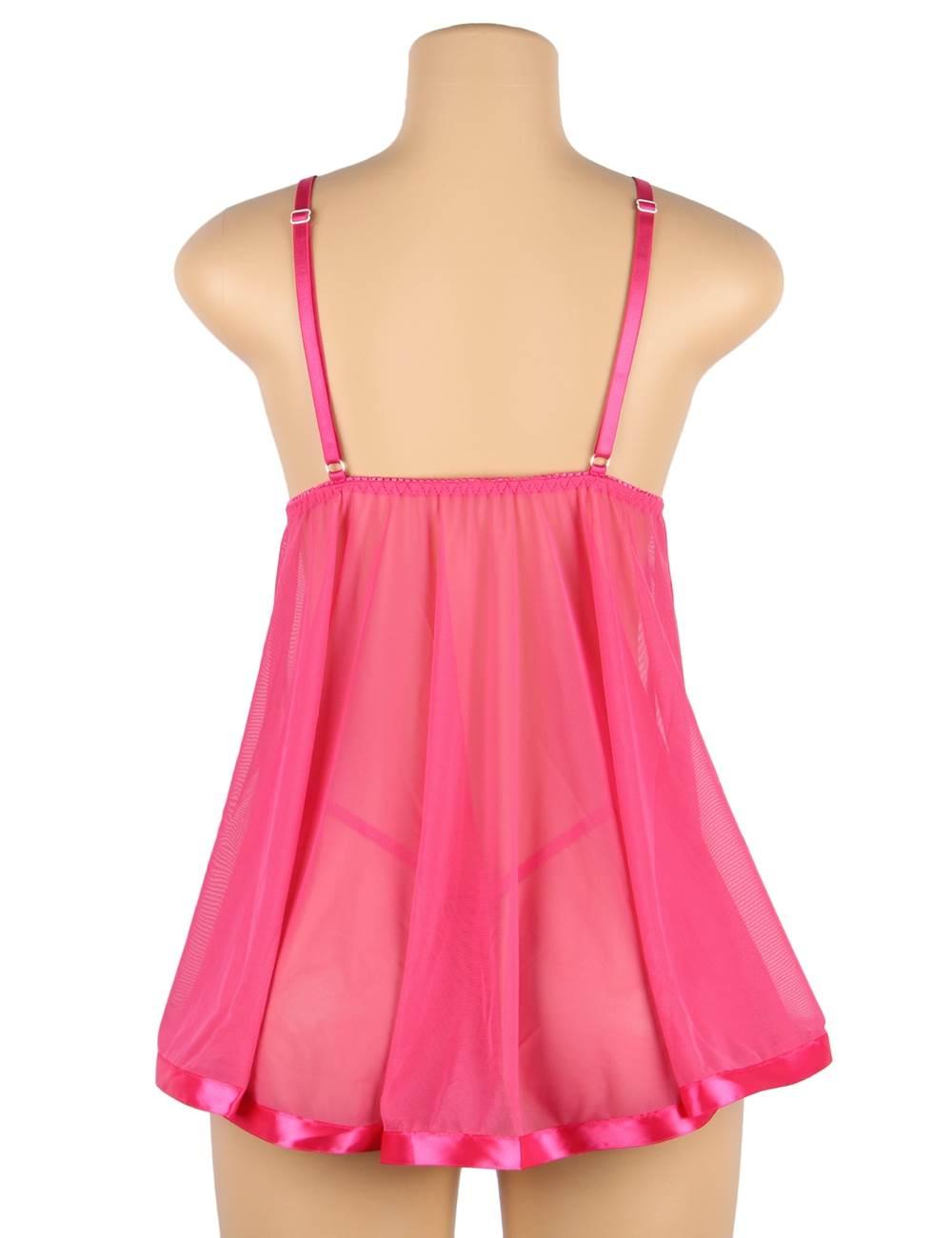 Pink See-through Plus Size Nightdress Sexy Rhinestone Sleepwear - E20734P-1 - Love it Curvy