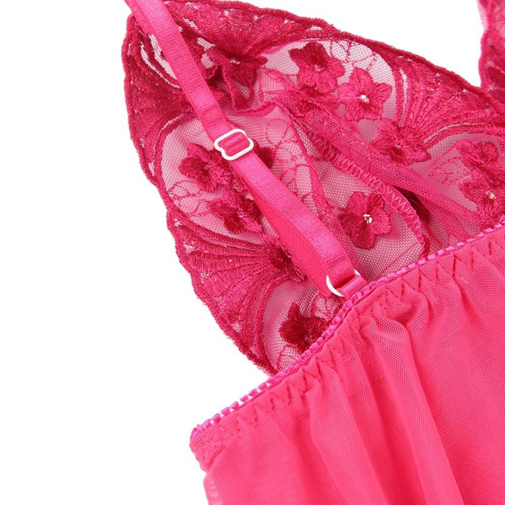 Pink See-through Plus Size Nightdress Sexy Rhinestone Sleepwear - E20734P-1 - Love it Curvy