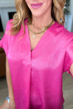 Pleat Front V-Neck Top in Hot Pink - AS7958-01 - Love it Curvy