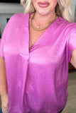 Pleat Front V-Neck Top in Spring Orchid - AS7964-01 - Love it Curvy