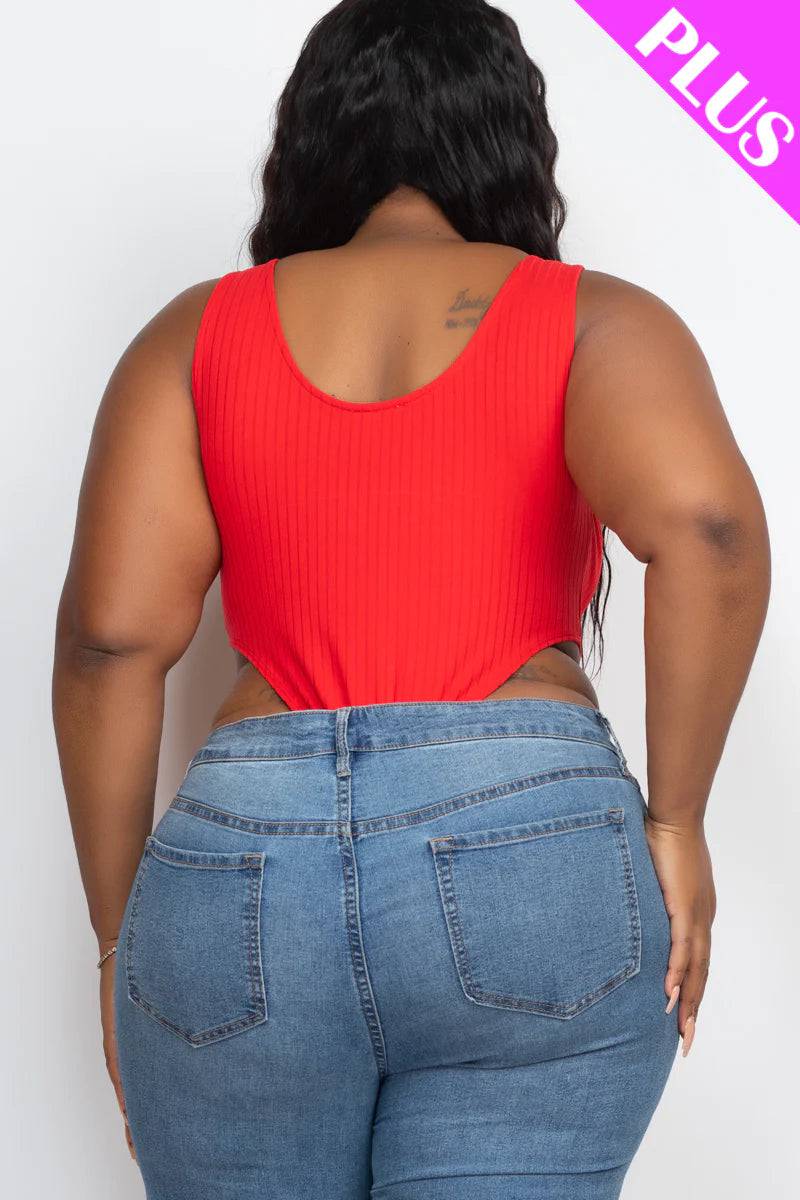 Plus High Ribbed Cut Legs Sleeveless Bodysuit - Love it Curvy