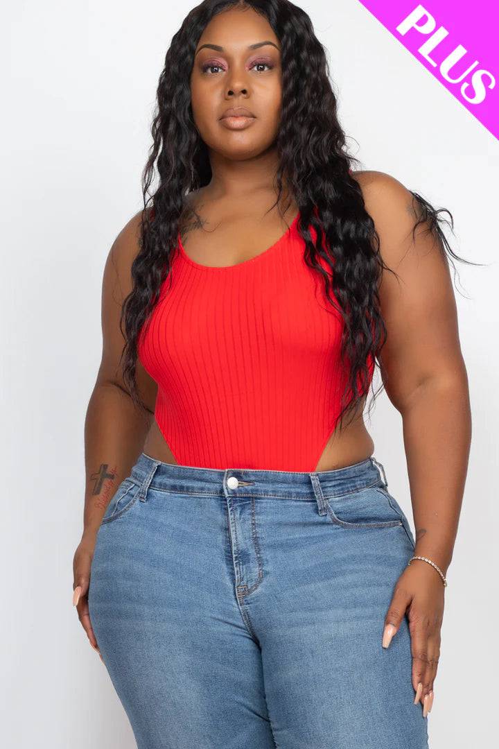 Plus High Ribbed Cut Legs Sleeveless Bodysuit - Love it Curvy