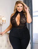 Plus Size Black Exquisite Lace Open Cup Teddy - R80737-1P-1 - Love it Curvy