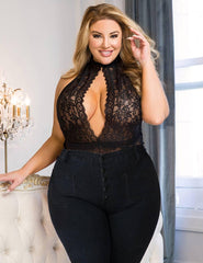 Plus Size Black Exquisite Lace Open Cup Teddy - R80737-1P-1 - Love it Curvy