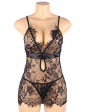 Plus Size Black Eyelash Lace Sexy Babydoll - R80637P - Love it Curvy