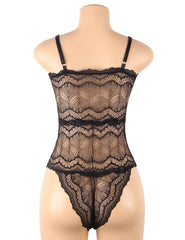 Plus Size Black Sexy Chest Ribbon Adjusting Lace Teddy - R80630-1P-1 - Love it Curvy