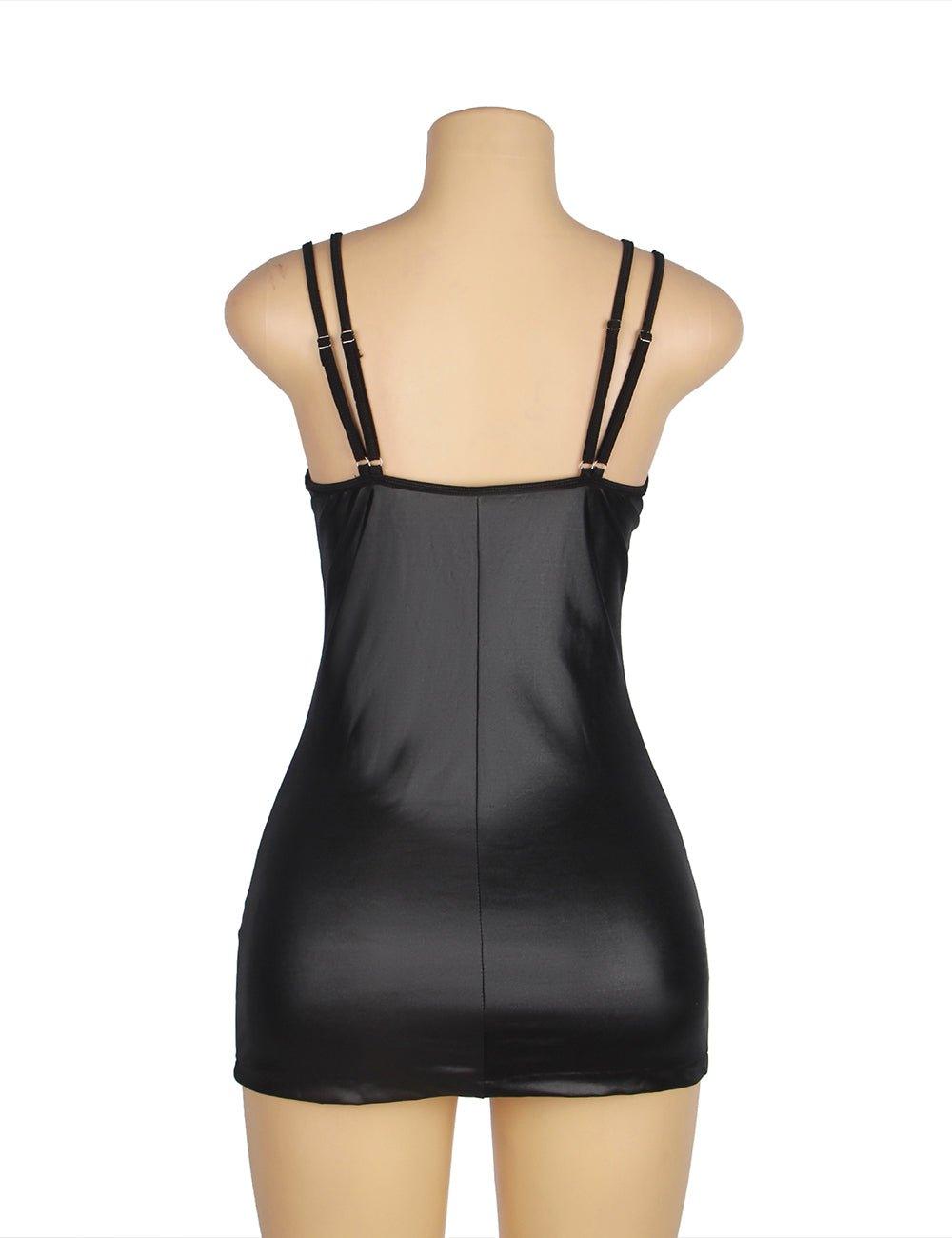 Plus Size Black Sexy Leather Dress - R7858P-1211-OHY - Love it Curvy