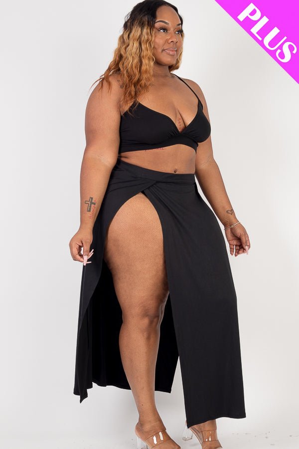 Plus Size Bra Top & Side Slit Maxi Skirt Set (CAPELLA) - sku-46366835343648 - Love it Curvy