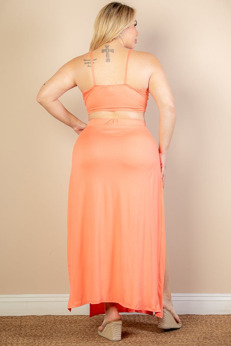 Plus Size Bra Top & Side Slit Maxi Skirt Set (CAPELLA) - sku-46366835474720 - Love it Curvy