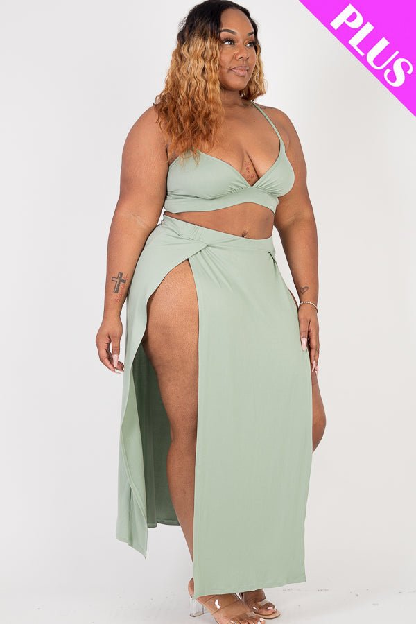 Plus Size Bra Top & Side Slit Maxi Skirt Set (CAPELLA) - sku-46366835736864 - Love it Curvy