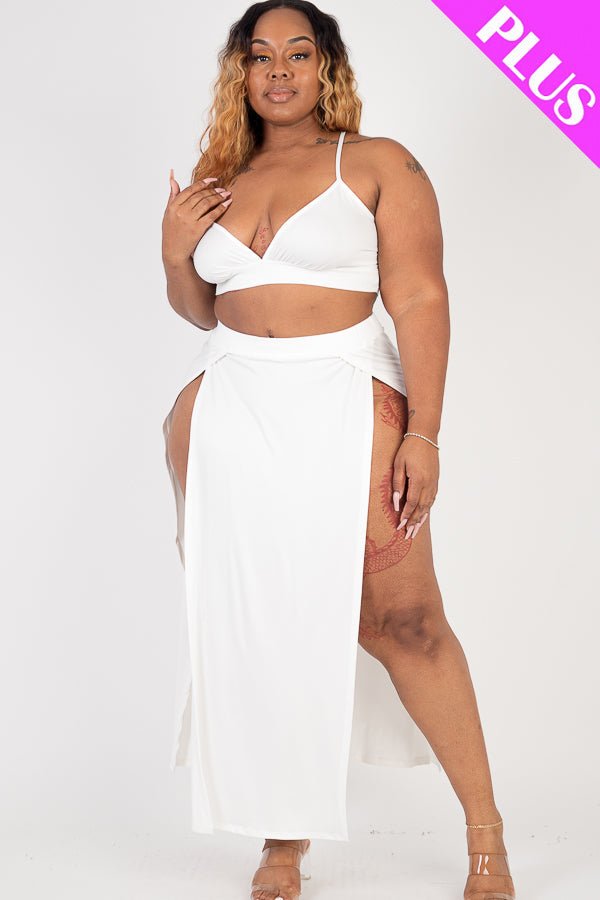 Plus Size Bra Top & Side Slit Maxi Skirt Set (CAPELLA) - sku-46366835999008 - Love it Curvy