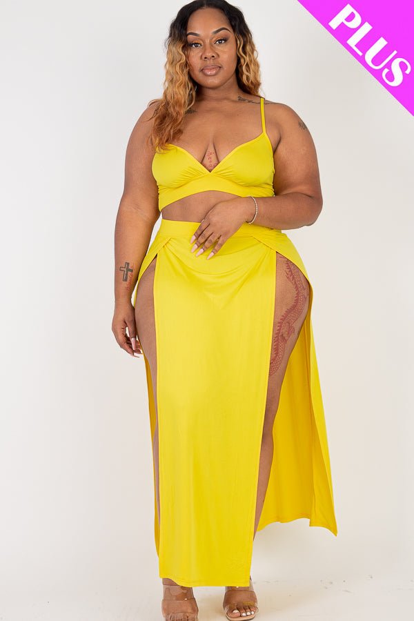 Plus Size Bra Top & Side Slit Maxi Skirt Set (CAPELLA) - sku-46366836130080 - Love it Curvy