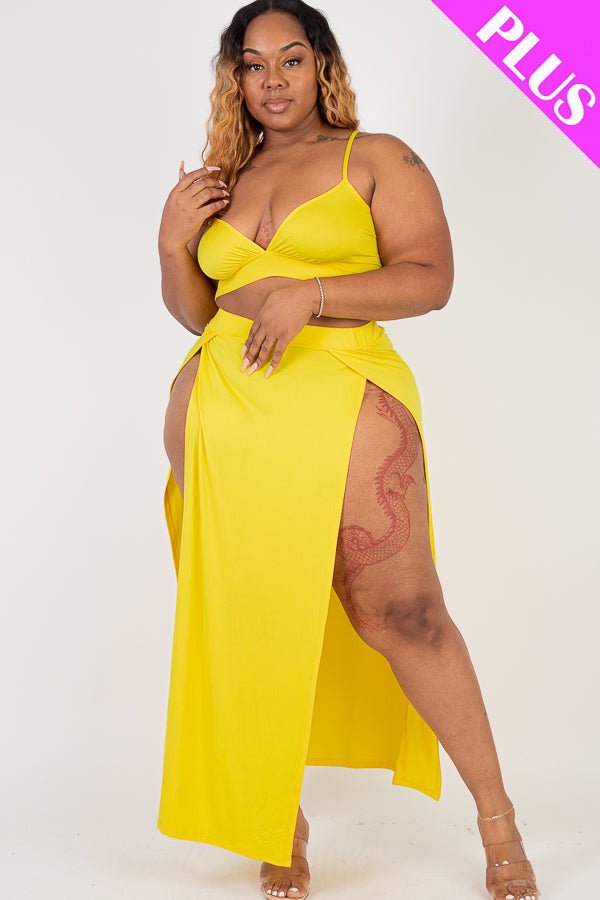 Plus Size Bra Top & Side Slit Maxi Skirt Set (CAPELLA) - sku-46366836130080 - Love it Curvy