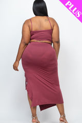 PLUS SIZE Cami Crop Top & Ruched Side Split Hem Midi Skirt Set (CAPELLA) - sku-46370050965792 - Love it Curvy