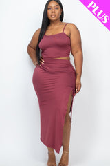 PLUS SIZE Cami Crop Top & Ruched Side Split Hem Midi Skirt Set (CAPELLA) - sku-46370050965792 - Love it Curvy