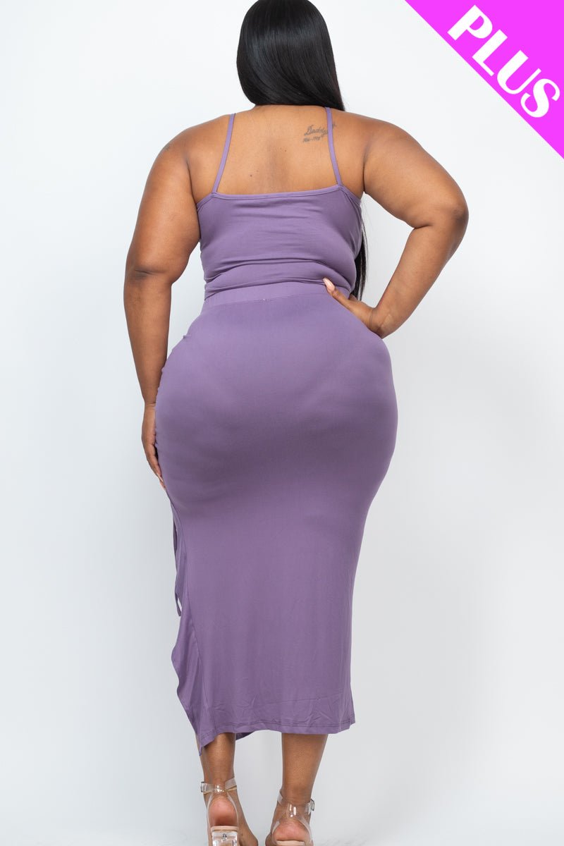 PLUS SIZE Cami Crop Top & Ruched Side Split Hem Midi Skirt Set (CAPELLA) - sku-46370052047136 - Love it Curvy