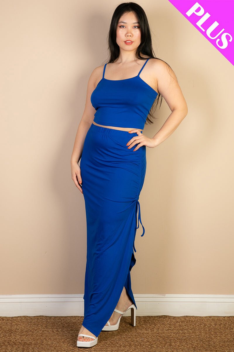 PLUS SIZE Cami Crop Top & Ruched Side Split Hem Midi Skirt Set (CAPELLA) - sku-46370052309280 - Love it Curvy