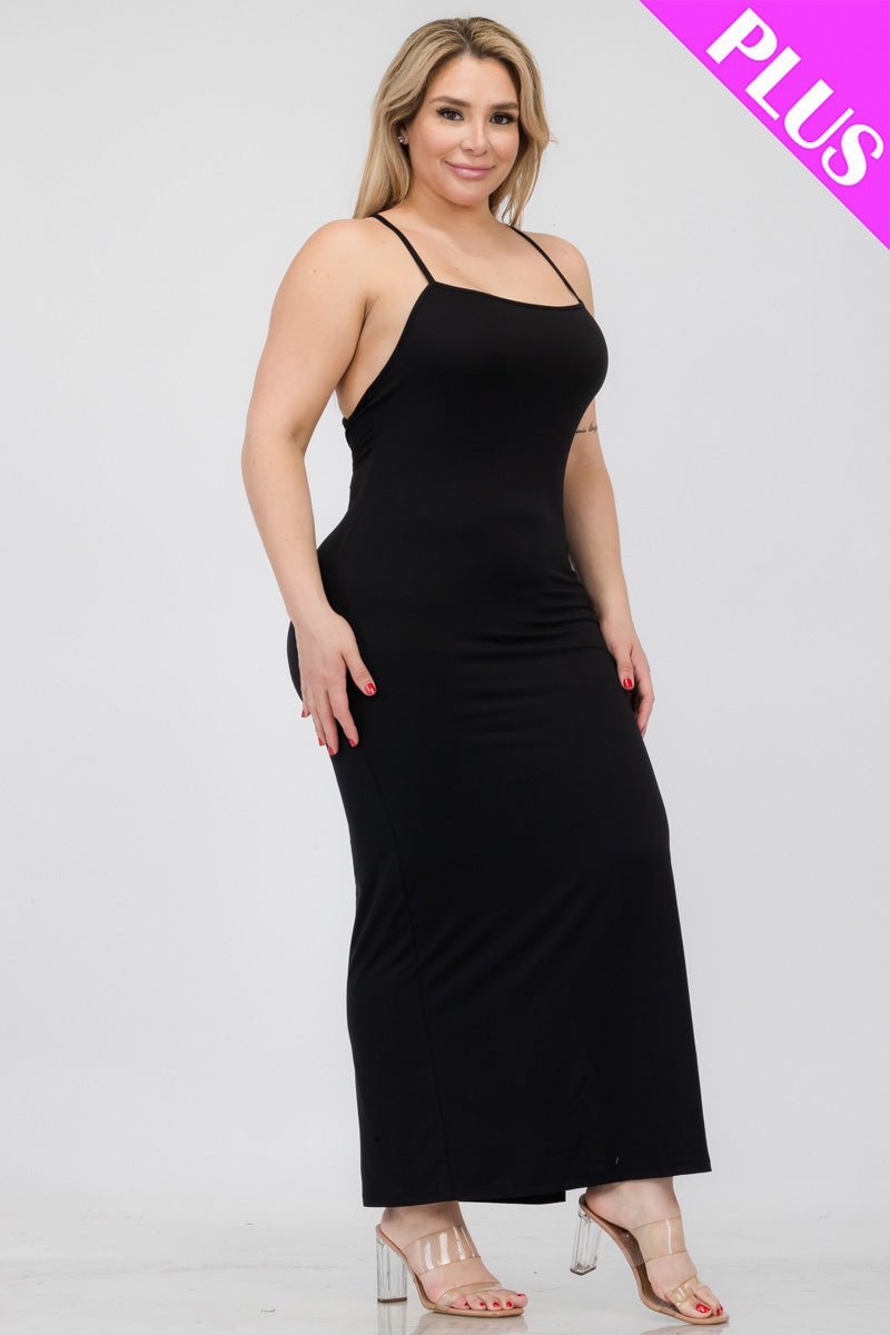 Plus Size Crisscross Back Split Thigh Maxi Dress (CAPELLA) - sku-46365921575200 - Love it Curvy