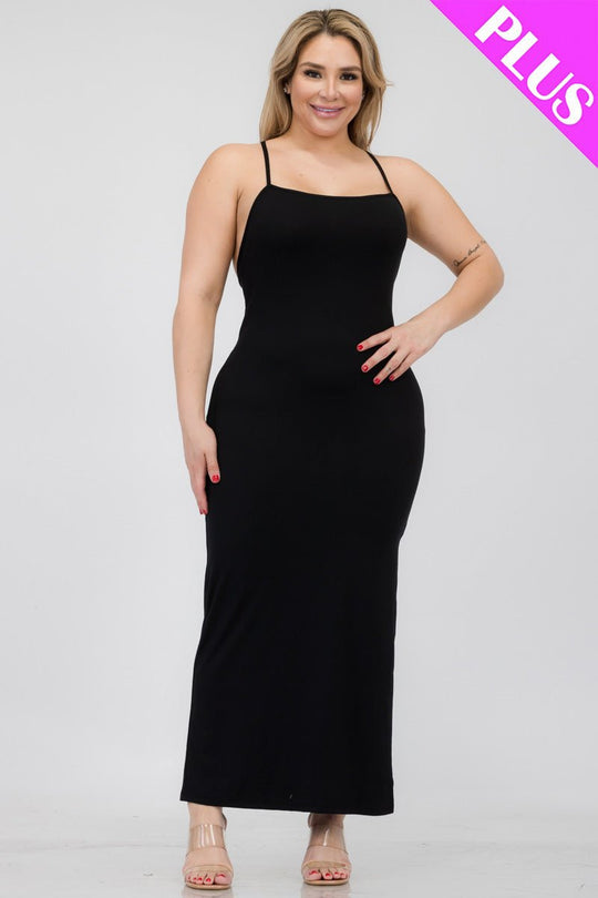 Plus Size Crisscross Back Split Thigh Maxi Dress (CAPELLA) - sku-46365921575200 - Love it Curvy