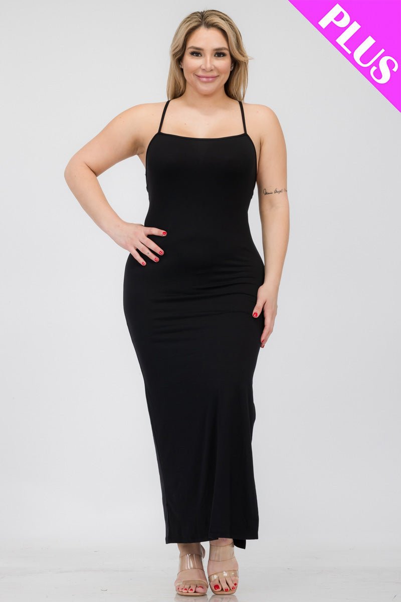 Plus Size Crisscross Back Split Thigh Maxi Dress (CAPELLA) - sku-46365921575200 - Love it Curvy