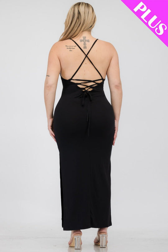 Plus Size Crisscross Back Split Thigh Maxi Dress (CAPELLA) - sku-46365921575200 - Love it Curvy