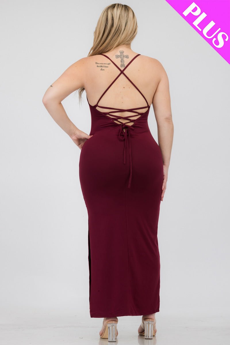 Plus Size Crisscross Back Split Thigh Maxi Dress (CAPELLA) - sku-46365921706272 - Love it Curvy