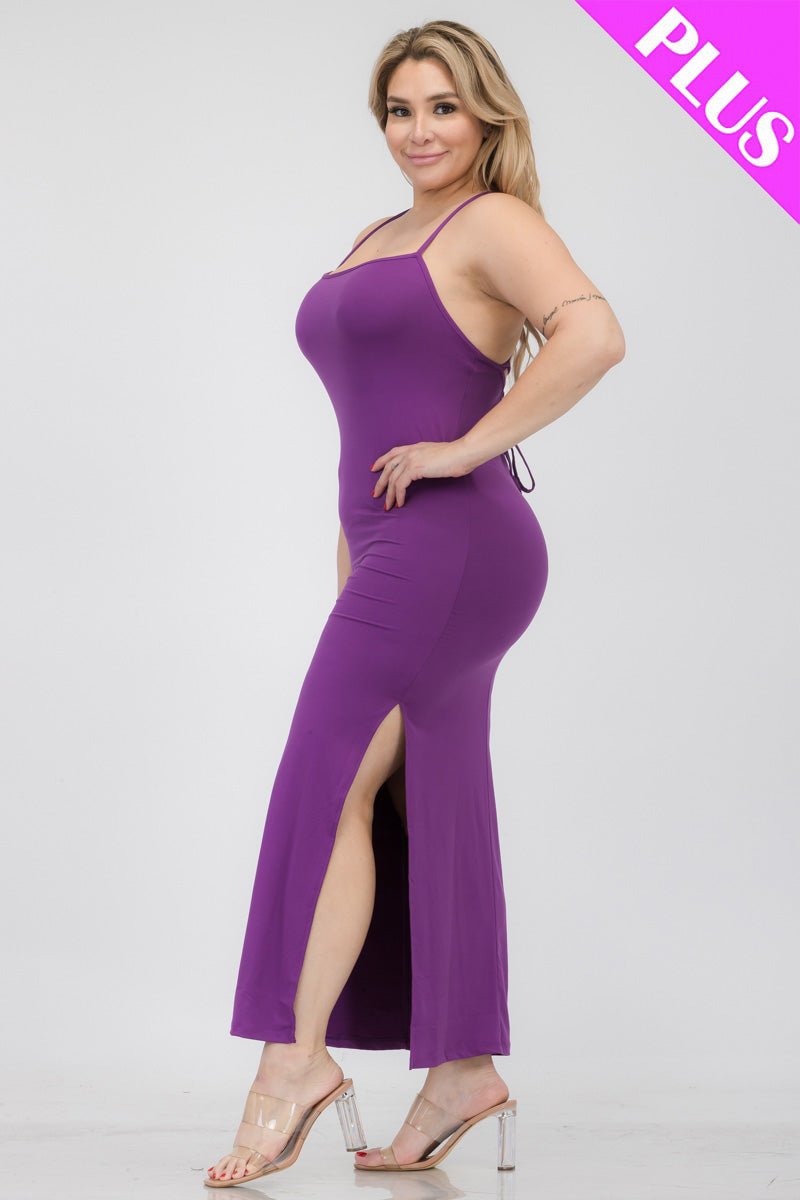 Plus Size Crisscross Back Split Thigh Maxi Dress (CAPELLA) - sku-46365921837344 - Love it Curvy