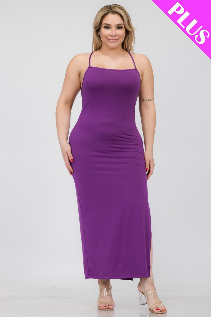 Plus Size Crisscross Back Split Thigh Maxi Dress (CAPELLA) - sku-46365921837344 - Love it Curvy