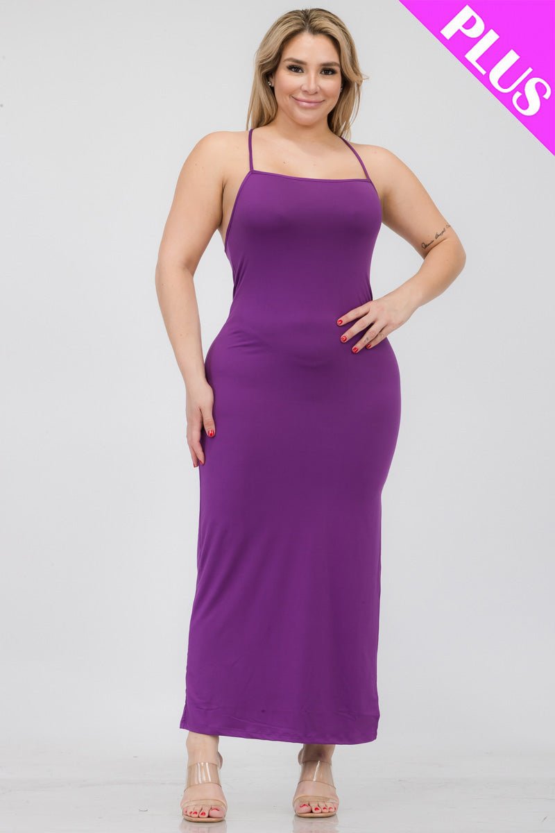 Plus Size Crisscross Back Split Thigh Maxi Dress (CAPELLA) - sku-46365921837344 - Love it Curvy