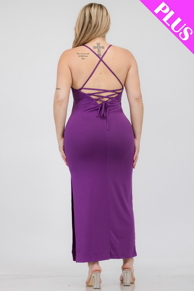 Plus Size Crisscross Back Split Thigh Maxi Dress (CAPELLA) - sku-46365921837344 - Love it Curvy