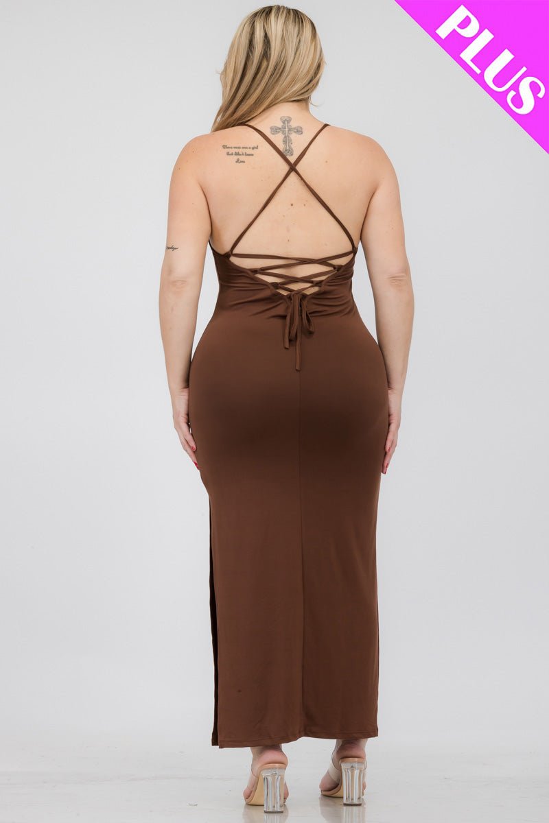 Plus Size Crisscross Back Split Thigh Maxi Dress (CAPELLA) - sku-46365922001184 - Love it Curvy