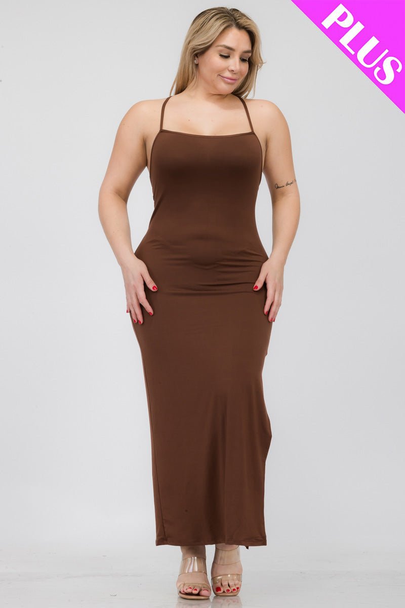 Plus Size Crisscross Back Split Thigh Maxi Dress (CAPELLA) - sku-46365922001184 - Love it Curvy