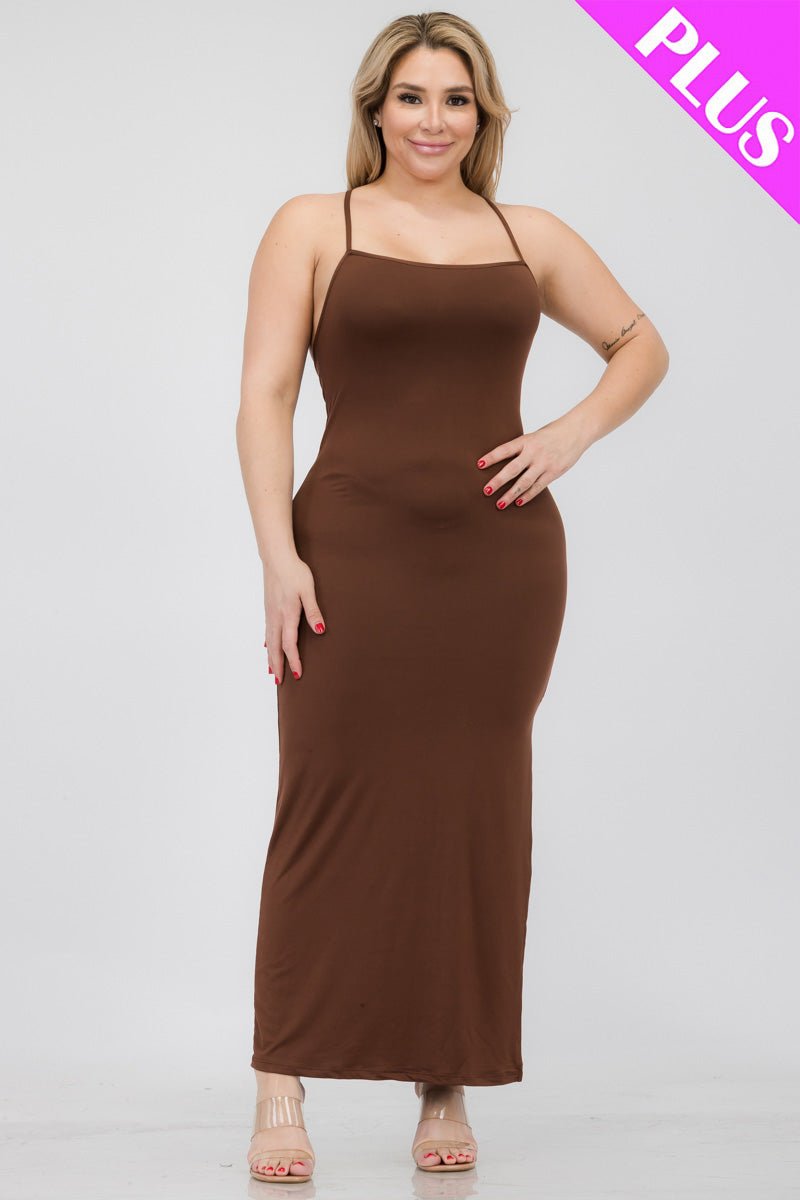 Plus Size Crisscross Back Split Thigh Maxi Dress (CAPELLA) - sku-46365922001184 - Love it Curvy