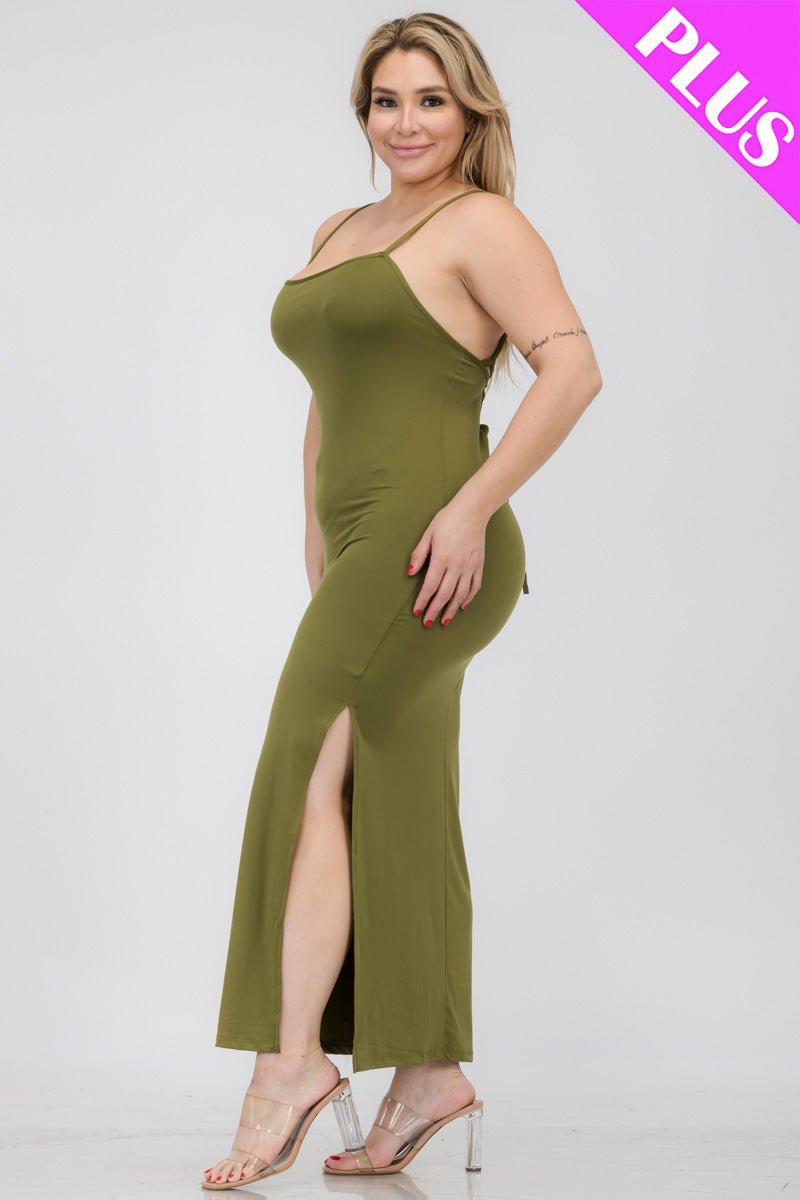 Plus Size Crisscross Back Split Thigh Maxi Dress (CAPELLA) - sku-46365922132256 - Love it Curvy