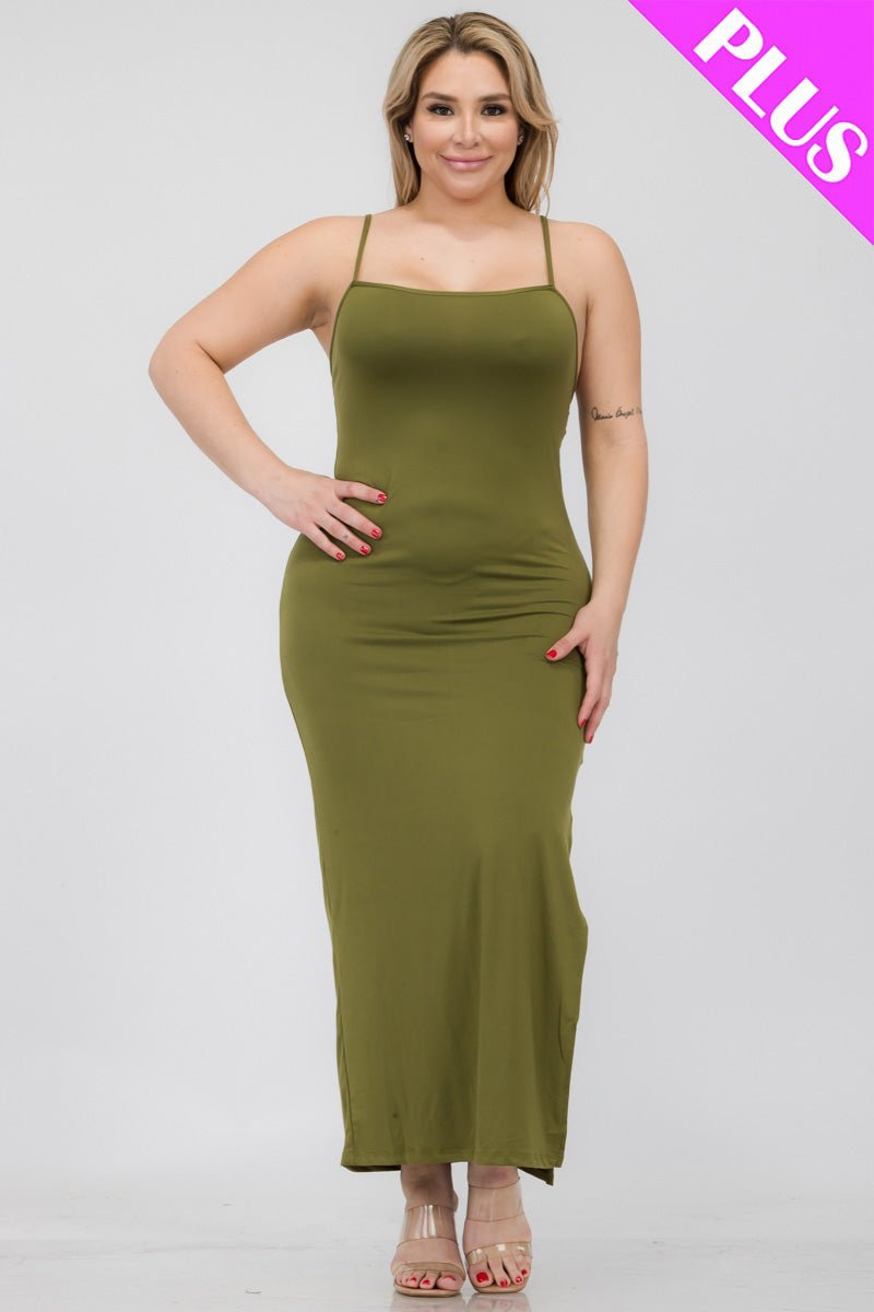 Plus Size Crisscross Back Split Thigh Maxi Dress (CAPELLA) - sku-46365922132256 - Love it Curvy