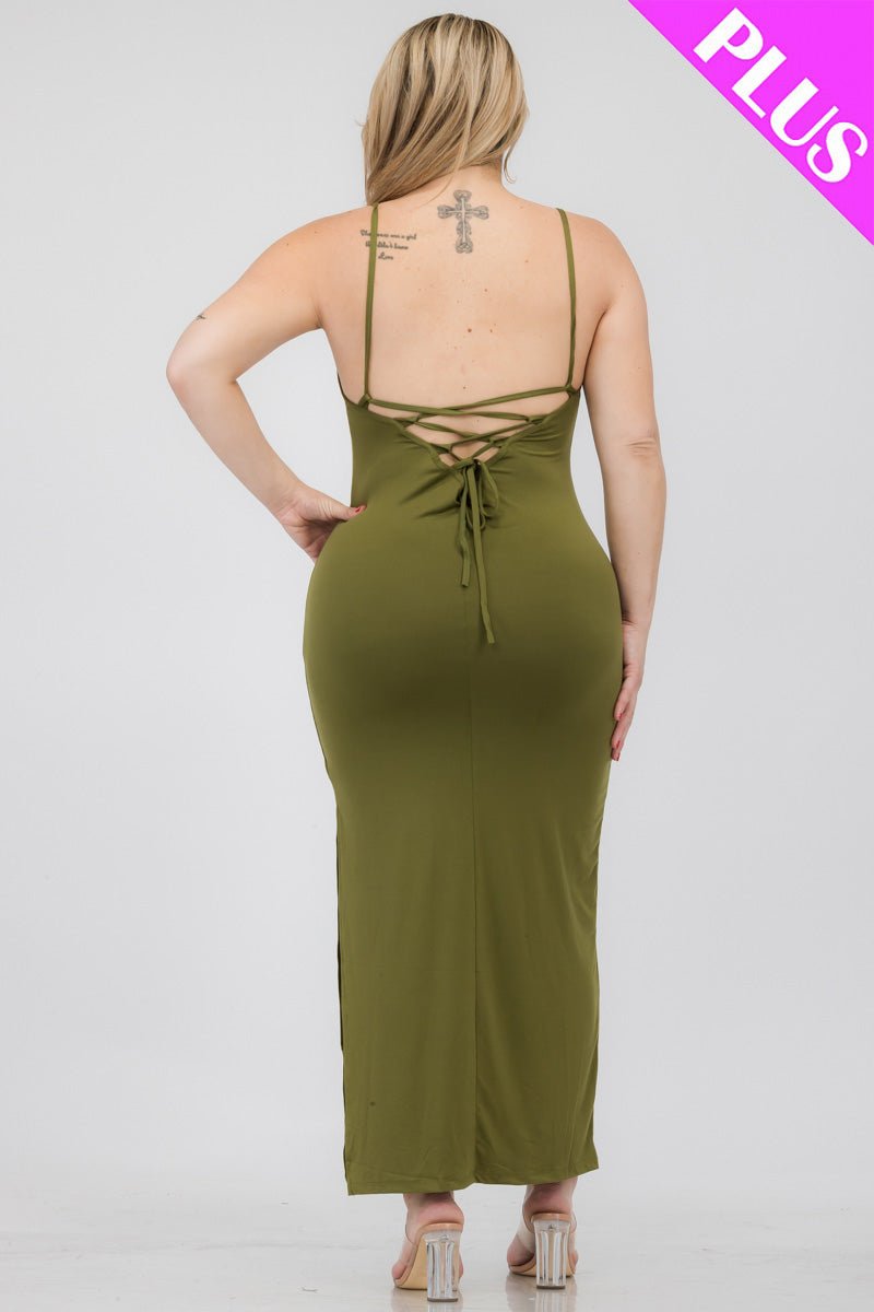 Plus Size Crisscross Back Split Thigh Maxi Dress (CAPELLA) - sku-46365922132256 - Love it Curvy