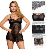 Plus Size Curvy Ladies Elegant Black Lace Sexy Negligees - R80805-1P-1202-OHY - Love it Curvy