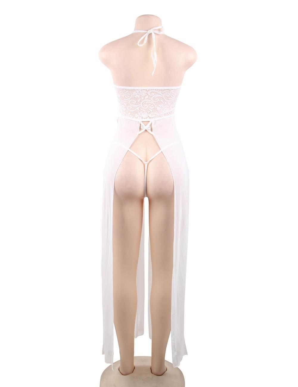 Plus Size Elegant White Hollow Out Lace Sexy Nightgown - Love it Curvy