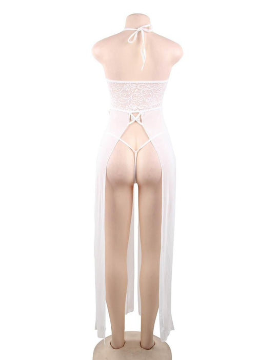 Plus Size Elegant White Hollow Out Lace Sexy Nightgown - Love it Curvy